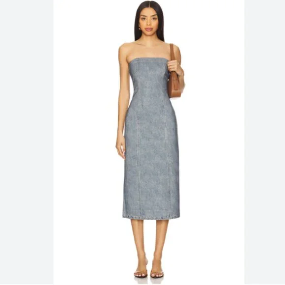 NWT rag & bone Jasmine Strapless Denim Midi Dress - Picture 3 of 8